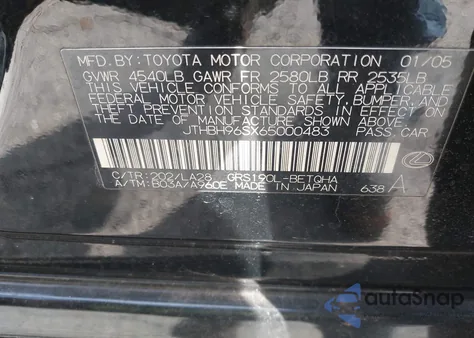 2006 Lexus Gs 300 z USA, uszkodzony, nr VIN JTHBH96SX65000483